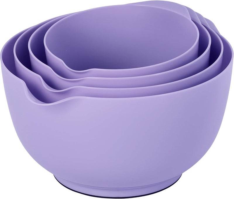 BoxedHome Nesting Plastic Mixing Bowl Set, 4 Piece Mixing Bowl Set with Pour Spouts, Size 1.7, 2.5, 3.5 and 4.5qt, for Prepping, Mixing, Baking, Cooking(2023 New Version, Purple) - Image 1