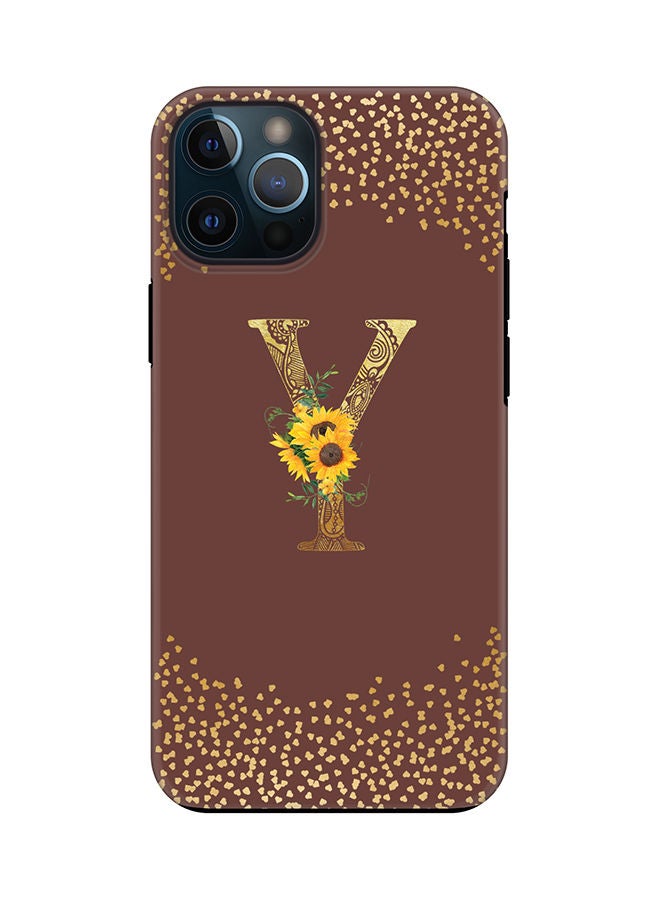 Stylizedd Monogram Tough Cover for Apple iPhone 12 Pro Max Case Custom Initials Letter Floral Mandala Pattern Tough Pro Dual Layer hybrid PC inner TPU protection Alphabet- Y (Brown) - Image 1
