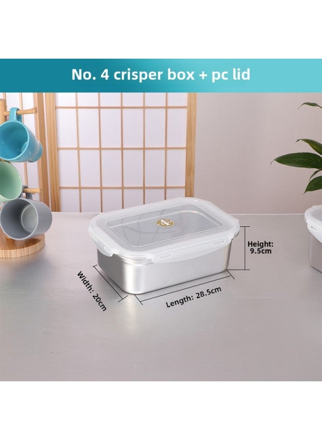 Stainless Steel Crisper Food Grade Stainless Steel Lunch Box Fruit Box Refrigerator Special Sealed Storage Box Household Commercial-Specifications:No. 4 Body Plastic Cover (3.3L)  - Image 1
