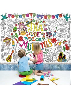 HOWAF Dia De Los Muertos Coloring Poster With 24 (12 Colors) Paint Pens, Dia De Los Muertos Party Decoration Supplies Coloring Poster Banner For Mexican Themed Party, Day Of The Dead Coloring Table  - Image 5