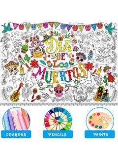 HOWAF Dia De Los Muertos Coloring Poster With 24 (12 Colors) Paint Pens, Dia De Los Muertos Party Decoration Supplies Coloring Poster Banner For Mexican Themed Party, Day Of The Dead Coloring Table  - Image 3