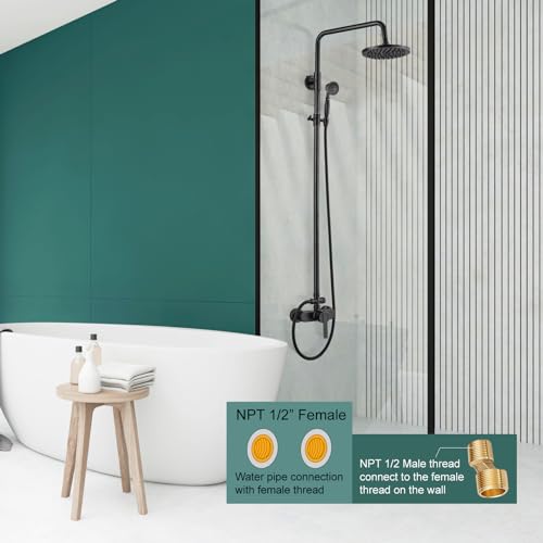 Heyalan Oil Rubbed Bronze Exposed Pipe Shower System 8 Inch Rainfall Shower Head Brass Fixture Combo Set Single Handle Handheld Sprayer Bathroom Shower Faucet Dual Functions - Image 2