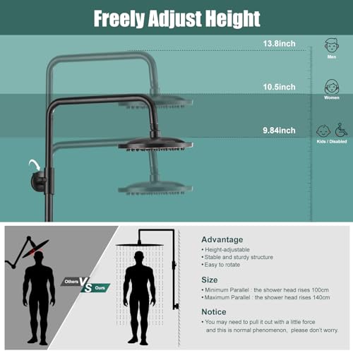 Heyalan Oil Rubbed Bronze Exposed Pipe Shower System 8 Inch Rainfall Shower Head Brass Fixture Combo Set Single Handle Handheld Sprayer Bathroom Shower Faucet Dual Functions - Image 3