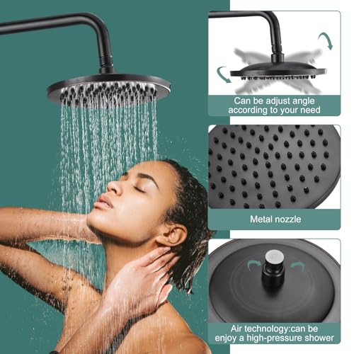 Heyalan Oil Rubbed Bronze Exposed Pipe Shower System 8 Inch Rainfall Shower Head Brass Fixture Combo Set Single Handle Handheld Sprayer Bathroom Shower Faucet Dual Functions - Image 4