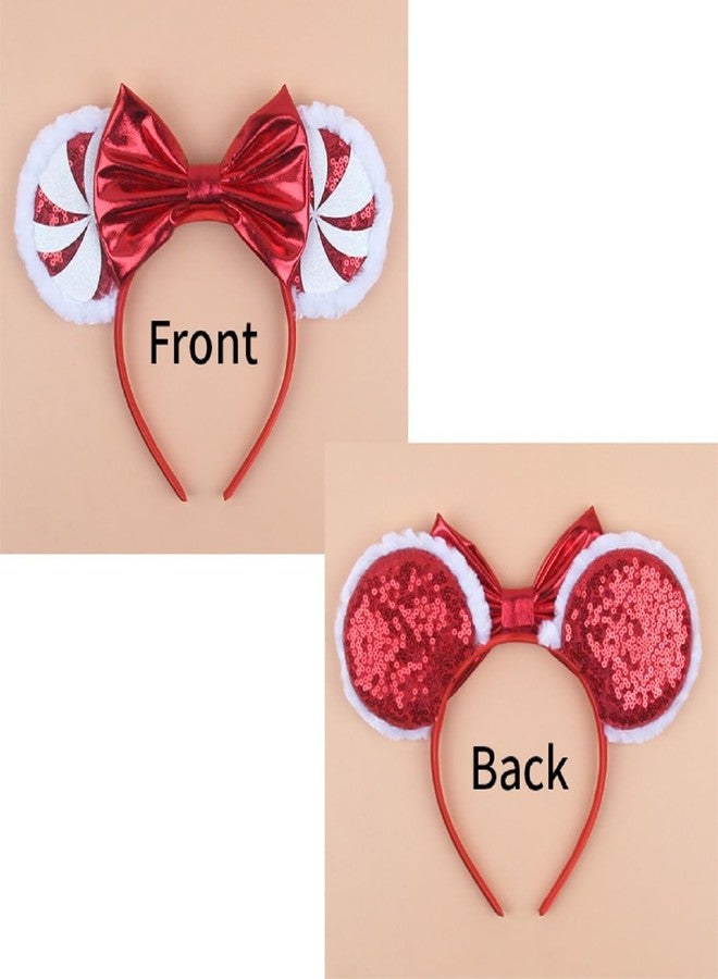 LSHDXD Christmas Mouse Ears Bow Headband Hair Hoop With a Plush Circle Around the headband Glitter Snowflake Hair bands for Christmas Party Supplies - Image 4