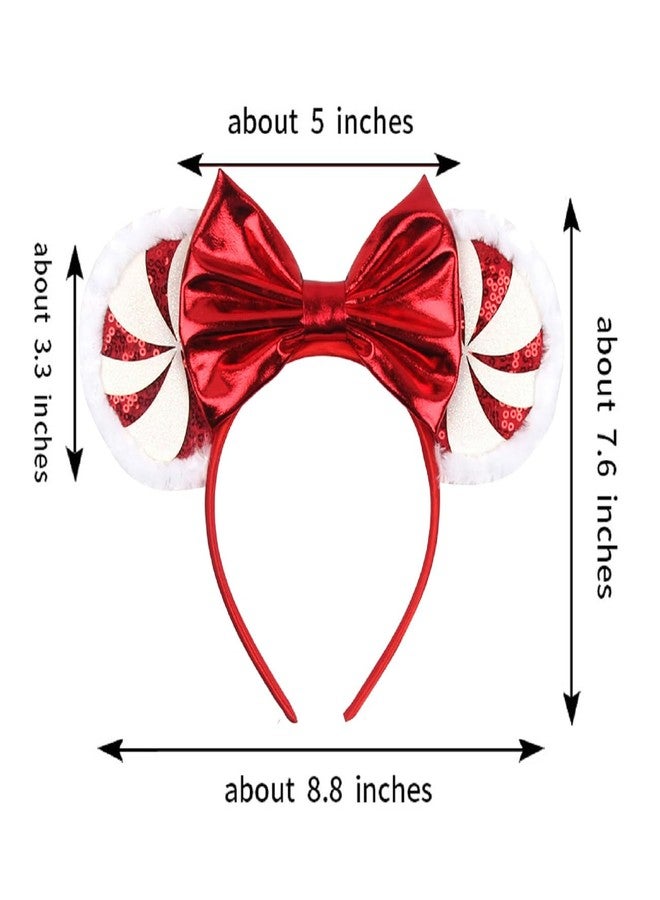 LSHDXD Christmas Mouse Ears Bow Headband Hair Hoop With a Plush Circle Around the headband Glitter Snowflake Hair bands for Christmas Party Supplies - Image 2