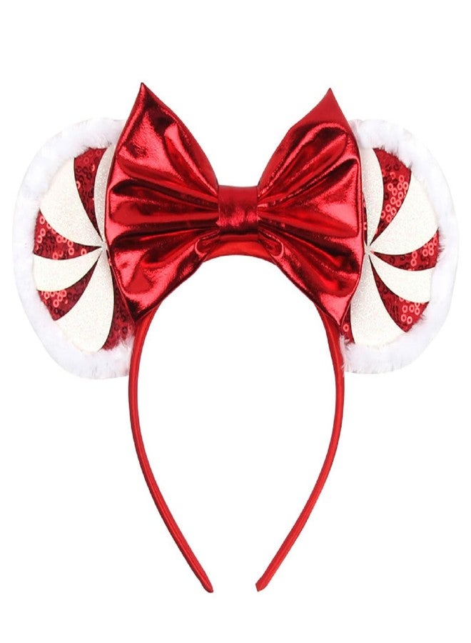 LSHDXD Christmas Mouse Ears Bow Headband Hair Hoop With a Plush Circle Around the headband Glitter Snowflake Hair bands for Christmas Party Supplies - Image 1