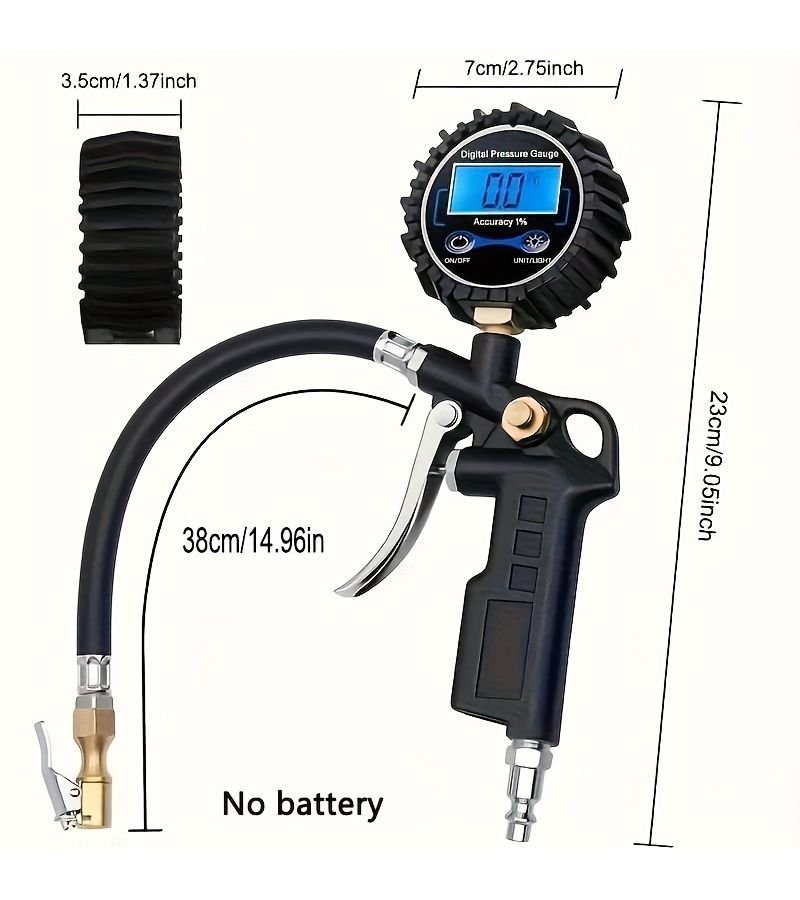 مقياس ضغط الإطارات الرقمي مع موزع هواء، موصلات EU US JP، 250 PSI، مشعب هواء ثقيل. - Image 2