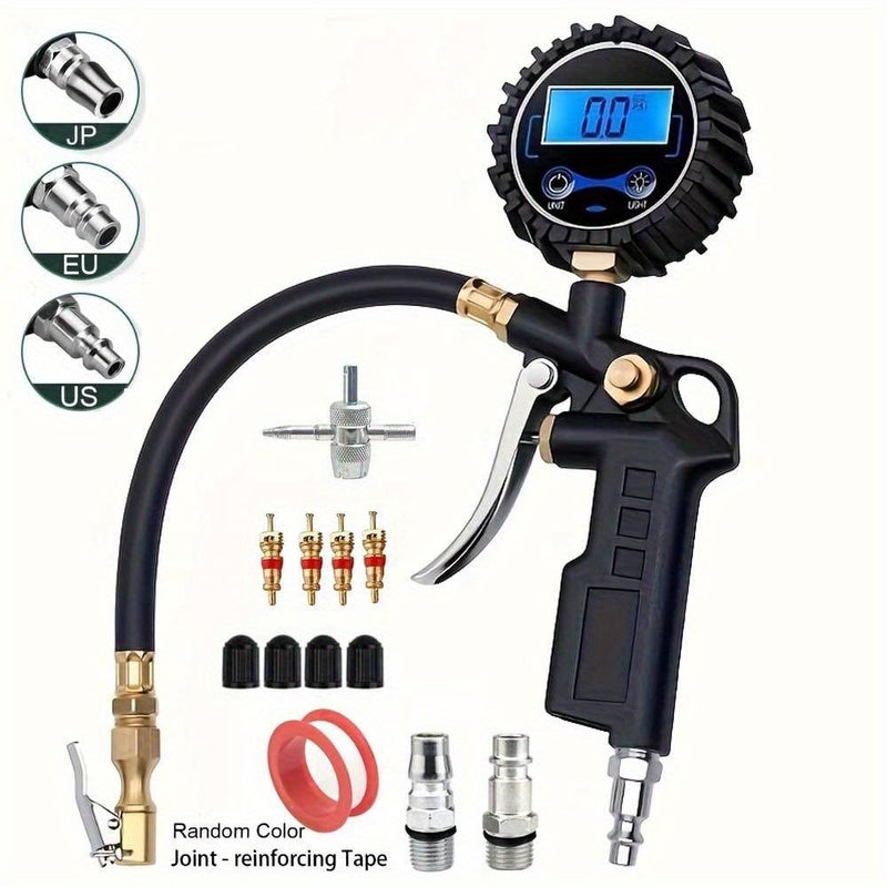 مقياس ضغط الإطارات الرقمي مع موزع هواء، موصلات EU US JP، 250 PSI، مشعب هواء ثقيل. - Image 3