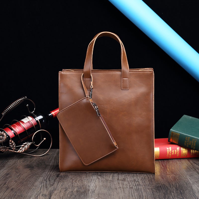 Multi-Functional Large Capacity Vintage Leather Shoulder Bag Handbag Mens Tote Bag Crossbody Bag For Daily Use Brown 