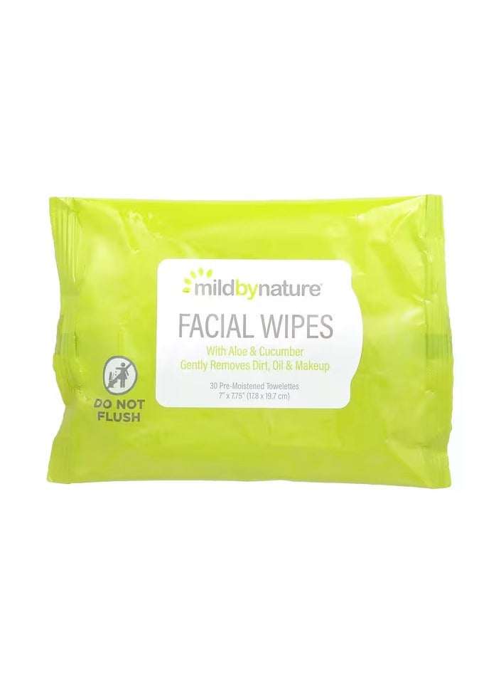 mild by Nature Facial Wipes  with Aloe & Cucumber  30 Pre-Moistened Towelettes - Image 1