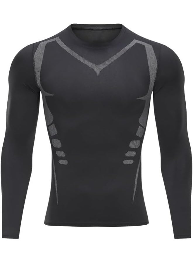 قمصان ضغط الرجال الأكمام الطويلة تدريب الأساس السريع الجاف الرياضية قمصان الرياضة الجري قمم - Image 1