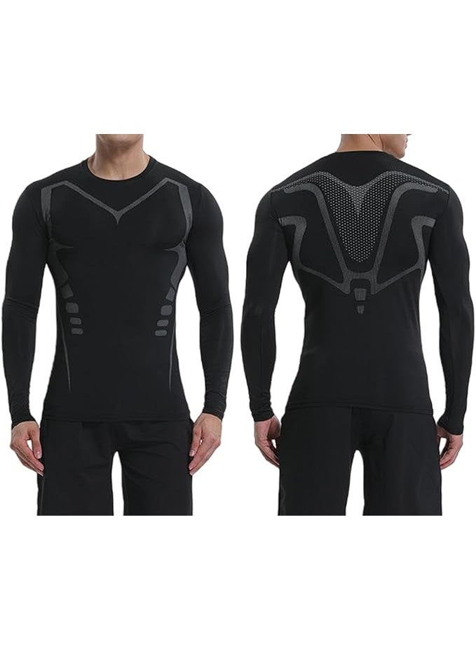 قمصان ضغط الرجال الأكمام الطويلة تدريب الأساس السريع الجاف الرياضية قمصان الرياضة الجري قمم - Image 2