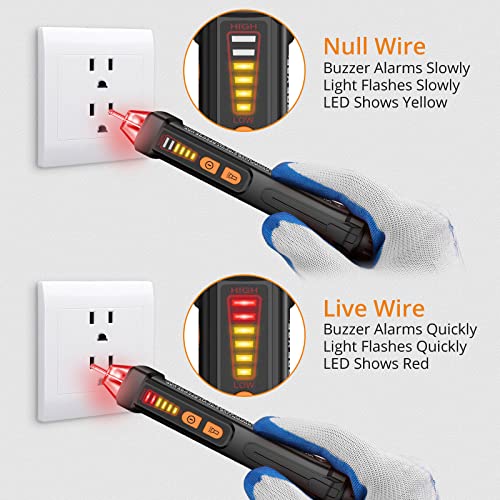 Neoteck 12-1000V AC Non-Contact Voltage Tester Detector with Led Flashlight Buzzer Alarm Live/Null Wire Judgment- Black - Image 3