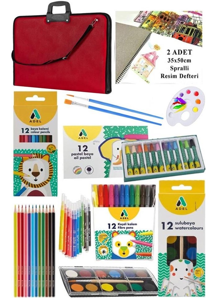 Artlantis Student Painting Set 10 Pieces 1 Package 35X50 Drawing Bag Drawing Notebook Adel Watercolour Crayon Pastel Crayon Felt Pen 