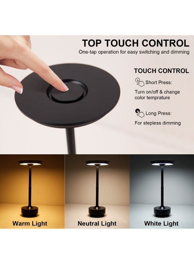 Cordless Table Lamp,3 Colors Stepless Dimming Up,Battery Operated,Portable LED Desk Lamp for Bedroom/Restaurant/Bars/Outdoor Camping/Couple Dinner/Night Light/(Black) - Image 5