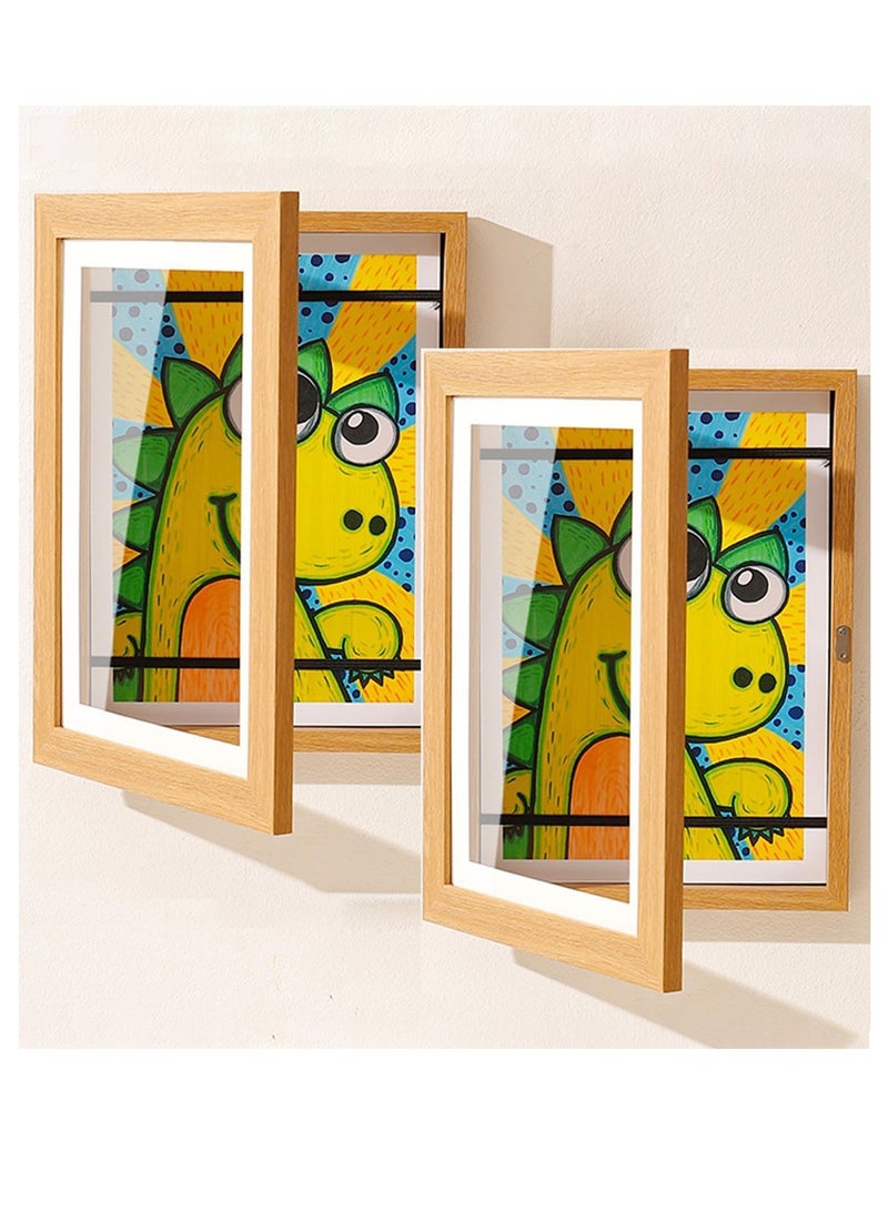 S SYMEFER 2 Pack Kids Art Frames, Kid Artwork Projects Frames Changeable Artwork Frames Front Opening Wooden Kid Art Frame for Children Art Project, Crafts, Drawing, Hanging Art, 8 Inch, 20.3x15.2cm, Wood Color - Image 1