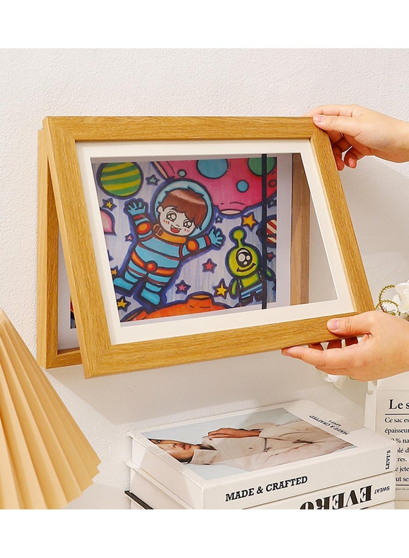 S SYMEFER 2 Pack Kids Art Frames, Kid Artwork Projects Frames Changeable Artwork Frames Front Opening Wooden Kid Art Frame for Children Art Project, Crafts, Drawing, Hanging Art, 8 Inch, 20.3x15.2cm, Wood Color - Image 2