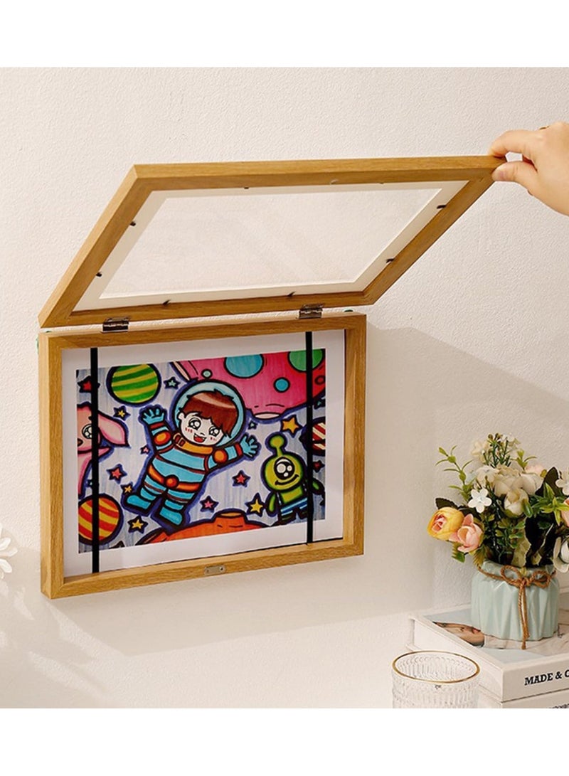 S SYMEFER 2 Pack Kids Art Frames, Kid Artwork Projects Frames Changeable Artwork Frames Front Opening Wooden Kid Art Frame for Children Art Project, Crafts, Drawing, Hanging Art, 8 Inch, 20.3x15.2cm, Wood Color - Image 3