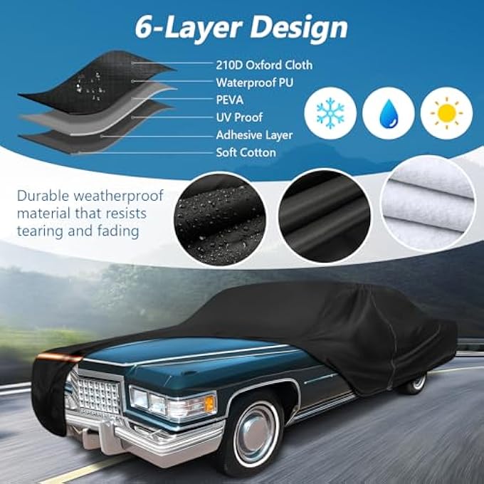 rayihni غطاء سيارة لكاديلاك ديفيل 1959-1984 سيدان دي فيل 4 أبواب أغطية سيارات حماية من جميع الأحوال الجوية مقاوم للماء ومقاوم للرياح غطاء سيارة كامل خارجي مع سحاب للباب - Image 3