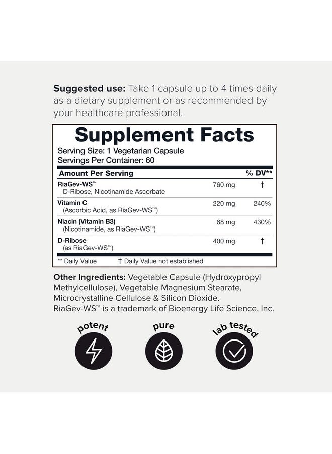 Toniiq - Ultra High Potency 1400mg NAD Supplement - NAD Booster Nicotinamide Riboside Supplement - NAD+ Nicotinamide B3 Blend with D-Ribose, Niacin -with RiaGev - 3rd Party Tested (60 Count (Pack of 1)) - Image 1