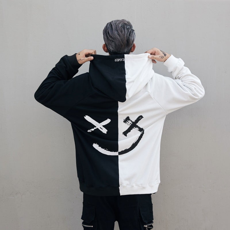 Unisex Couple Hoodie Oversized Streetwear Black and White - Image 1