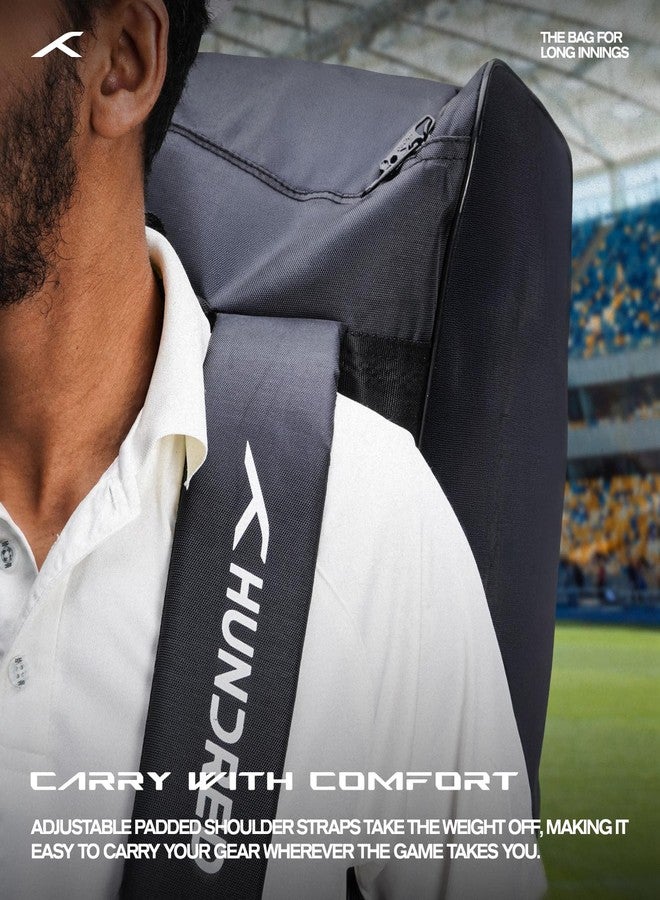 Hundred Polyester Pitch Cricket Kitbag | Spacious & Durable Sports Gear Bag | Waterproof, Heavy-Duty Zippers, Multiple Compartments(Black) - Image 4