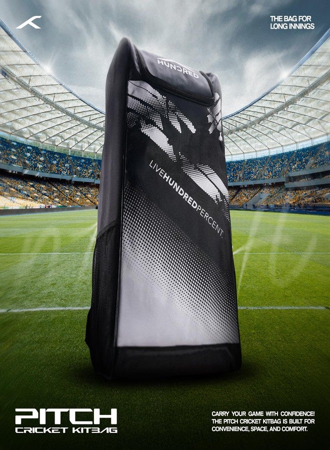 Hundred Polyester Pitch Cricket Kitbag | Spacious & Durable Sports Gear Bag | Waterproof, Heavy-Duty Zippers, Multiple Compartments(Black) - Image 1
