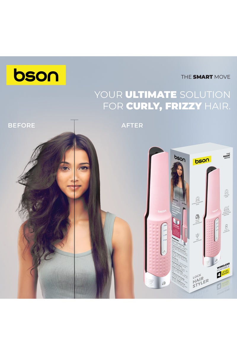 BSON مصفف الشعر Lock 2 في 1 - مكواة شعر ومجعد لاسلكية - 4 إعدادات حرارة، مؤشرات LED، شحن Type-C، أداة تصفيف مدمجة مع قفل أمان للسفر والاستخدام المنزلي - Image 3