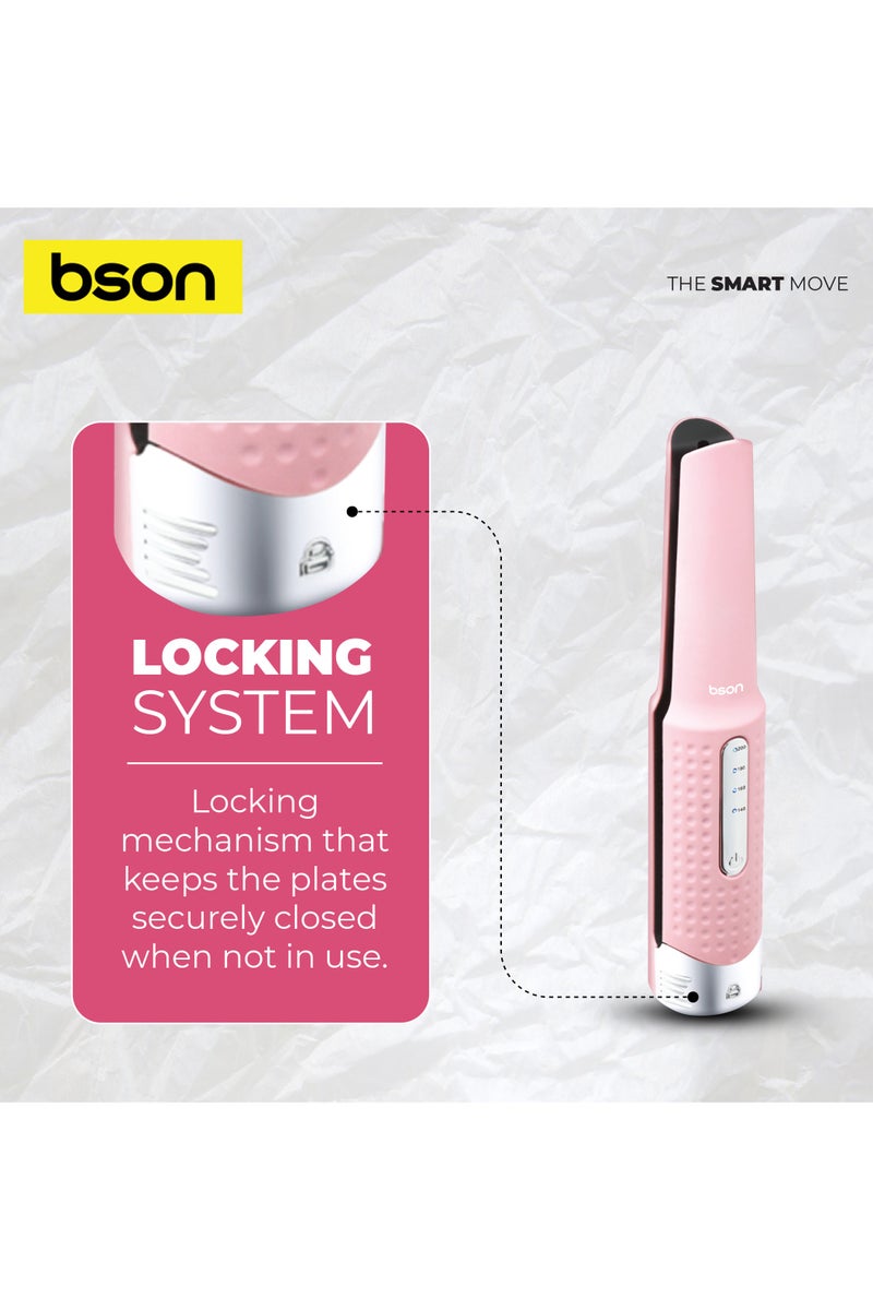 BSON مصفف الشعر Lock 2 في 1 - مكواة شعر ومجعد لاسلكية - 4 إعدادات حرارة، مؤشرات LED، شحن Type-C، أداة تصفيف مدمجة مع قفل أمان للسفر والاستخدام المنزلي - Image 4