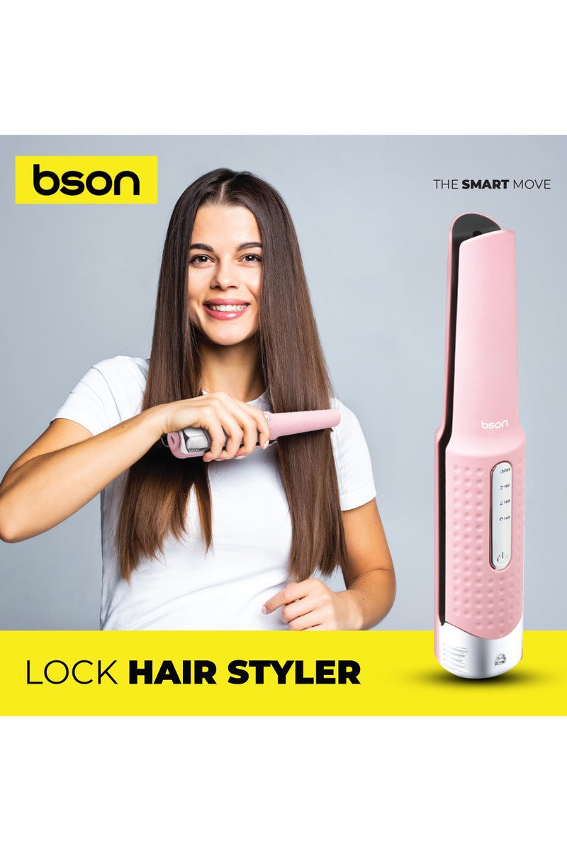 BSON مصفف الشعر Lock 2 في 1 - مكواة شعر ومجعد لاسلكية - 4 إعدادات حرارة، مؤشرات LED، شحن Type-C، أداة تصفيف مدمجة مع قفل أمان للسفر والاستخدام المنزلي - Image 2