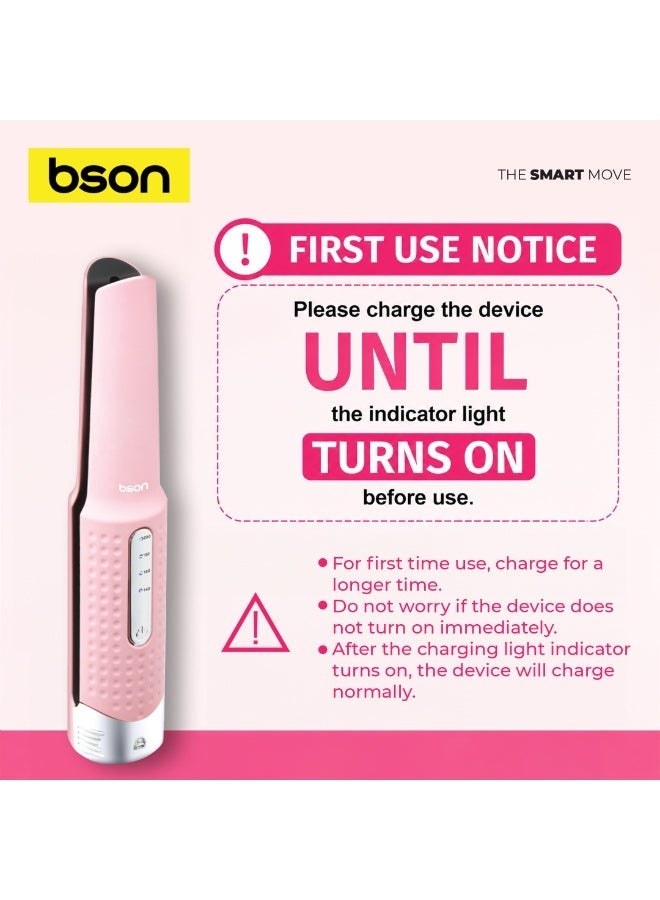 BSON مصفف الشعر Lock 2 في 1 - مكواة شعر ومجعد لاسلكية - 4 إعدادات حرارة، مؤشرات LED، شحن Type-C، أداة تصفيف مدمجة مع قفل أمان للسفر والاستخدام المنزلي - Image 2
