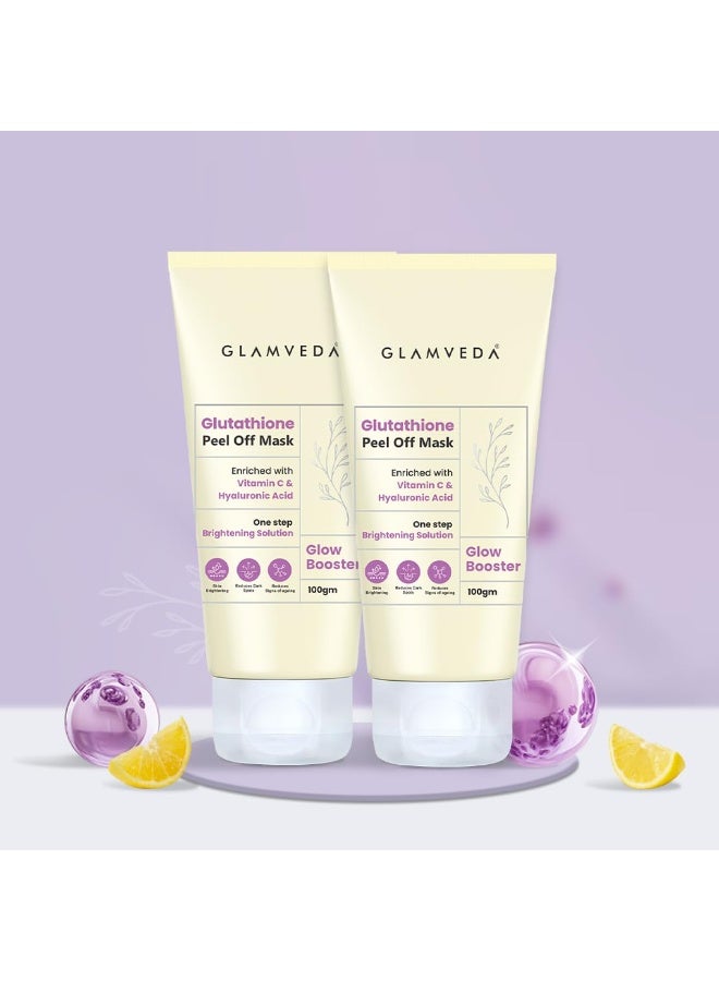 Glamveda Glutathione Peel Off Mask (100g Pack of 2) with Vitamin C & Hyaluronic Acid, Skin Brightening Face Mask, Reduces Dark Spots & Signs of Aging, Suitable for All Skin Types, Men & Women - Image 1