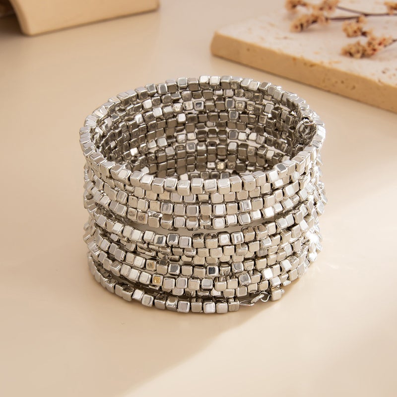 SHIXIN Luxury Geometric Square Bracelet - CCB Plated Multi-Layer Trendy Bangle - Image 4