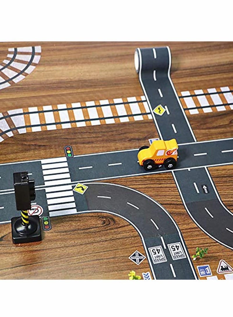 Excefore Road Tape for Toy Car & Trains,3 Tape Rolls, Bonus 160 Traffic Sign Die Cut Stickers, 4 Road Tight Curves and 4 Trains Tight Curves, Develop Your Kids Imagination and Memory, Play and Learn - Image 3