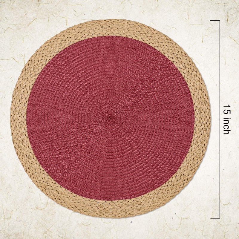 Noctiflorous Round Braided Placemats Set of 6 Table Mats 15 Inches Washable Heat Resistant for Dining Table Non-Slip Indoor Outdoor Place Mats for Thanksgiving Christmas Easter(Red Wide Edge 6) - Image 2