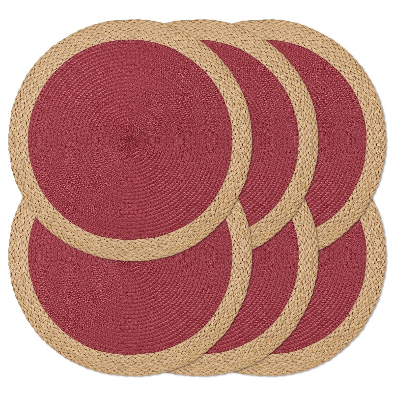 Noctiflorous Round Braided Placemats Set of 6 Table Mats 15 Inches Washable Heat Resistant for Dining Table Non-Slip Indoor Outdoor Place Mats for Thanksgiving Christmas Easter(Red Wide Edge 6) - Image 1