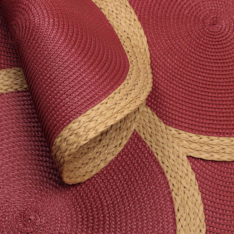 Noctiflorous Round Braided Placemats Set of 6 Table Mats 15 Inches Washable Heat Resistant for Dining Table Non-Slip Indoor Outdoor Place Mats for Thanksgiving Christmas Easter(Red Wide Edge 6) - Image 3