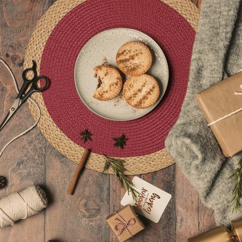 Noctiflorous Round Braided Placemats Set of 6 Table Mats 15 Inches Washable Heat Resistant for Dining Table Non-Slip Indoor Outdoor Place Mats for Thanksgiving Christmas Easter(Red Wide Edge 6) - Image 5