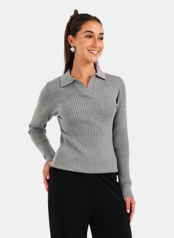 Carina Ribbed Tricot Pullover with Collar - Image 2