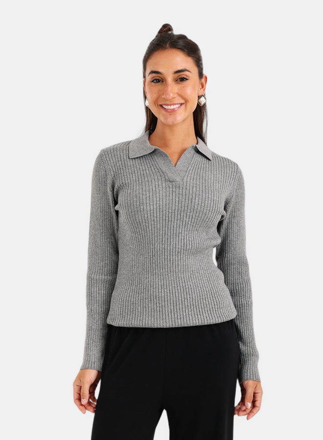 Carina Ribbed Tricot Pullover with Collar - Image 1