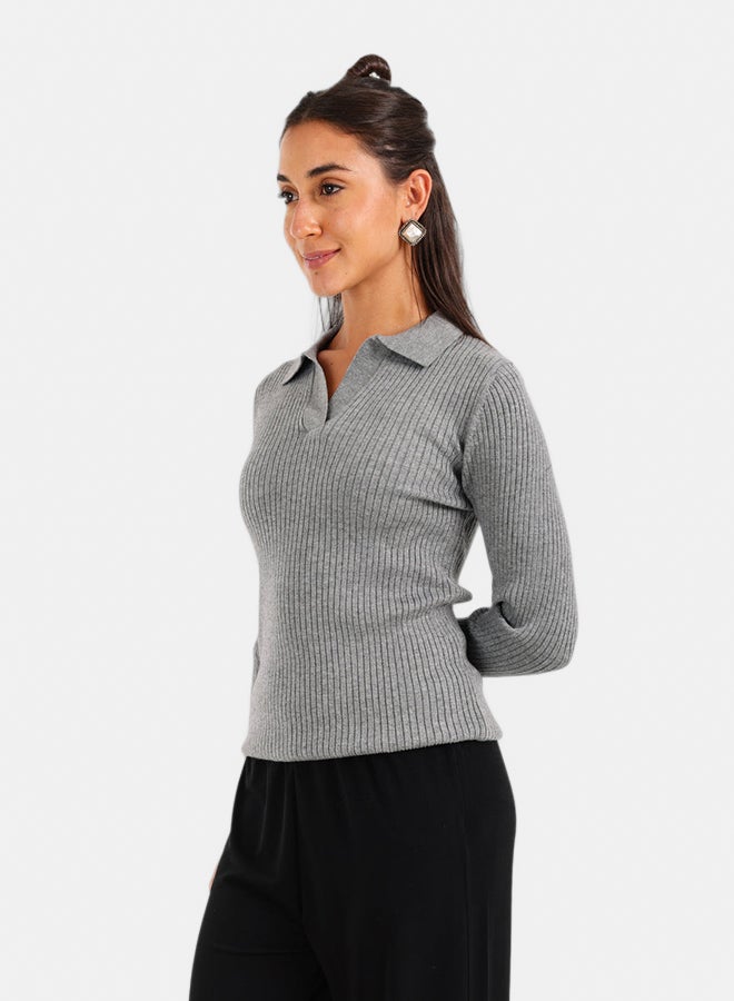 Carina Ribbed Tricot Pullover with Collar - Image 3