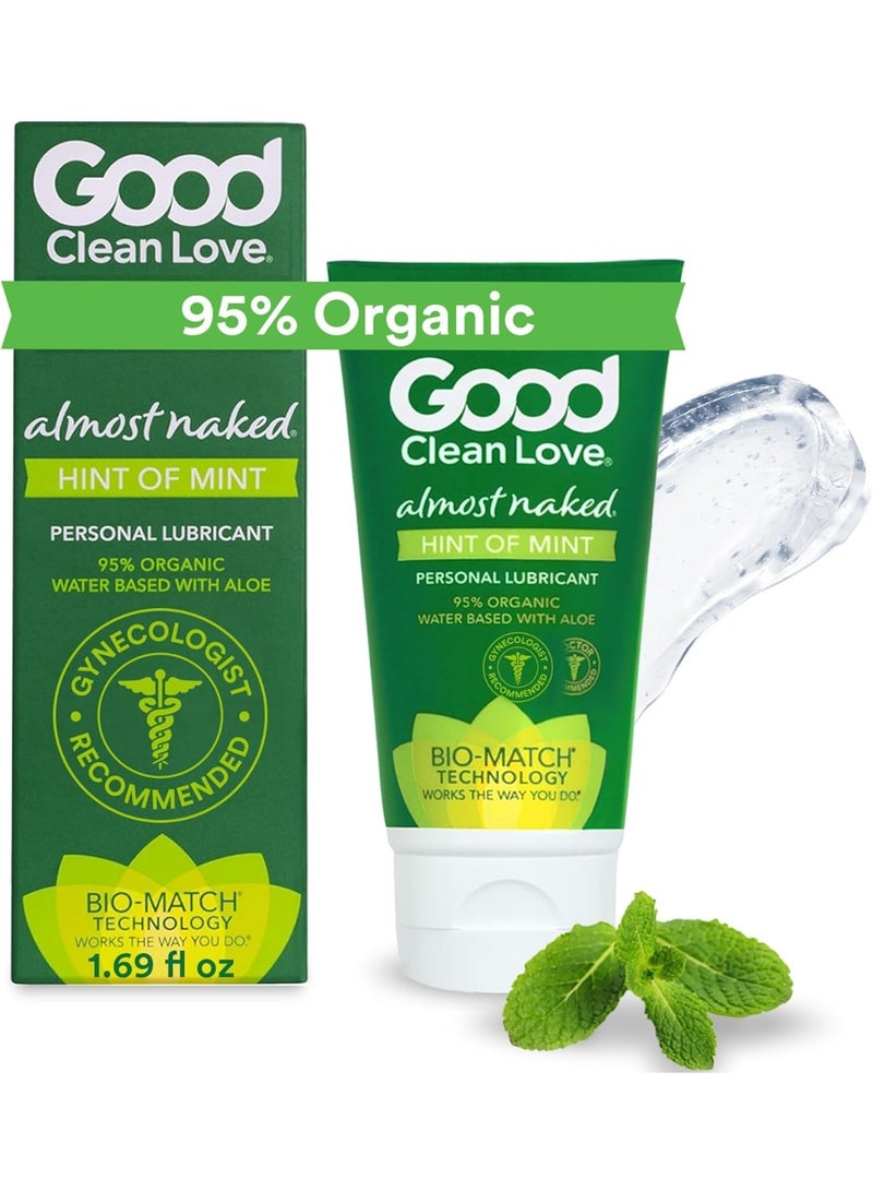 Good Clean Love Almost Naked Hint of Mint Organic Water-Based Lube, Personal Lubricant with Aloe Vera, Safe for & Condoms, pH-Balanced, Intimate Wellness Gel for Men & Women, 1.69 Oz