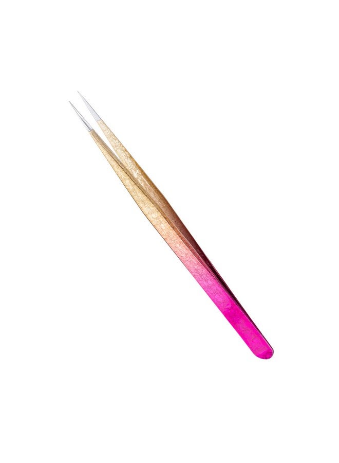 Miuffue Straight Eyelash Extension Tweezers Gold Pink Gradient Ice Crack Precision Lash Extension Isolation Tweezers For Grafting Eyelash Extension - Image 1