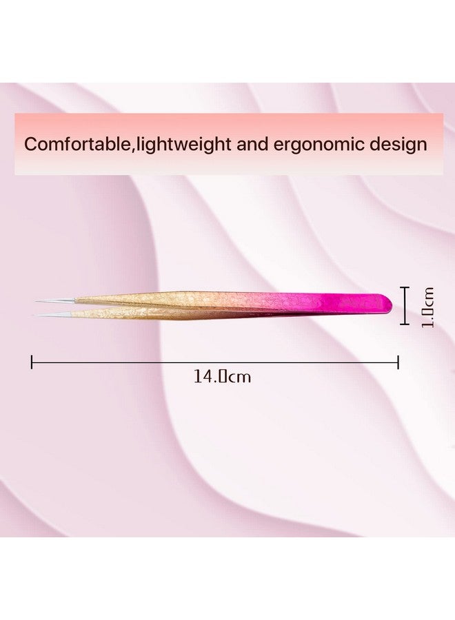 Miuffue Straight Eyelash Extension Tweezers Gold Pink Gradient Ice Crack Precision Lash Extension Isolation Tweezers For Grafting Eyelash Extension - Image 5