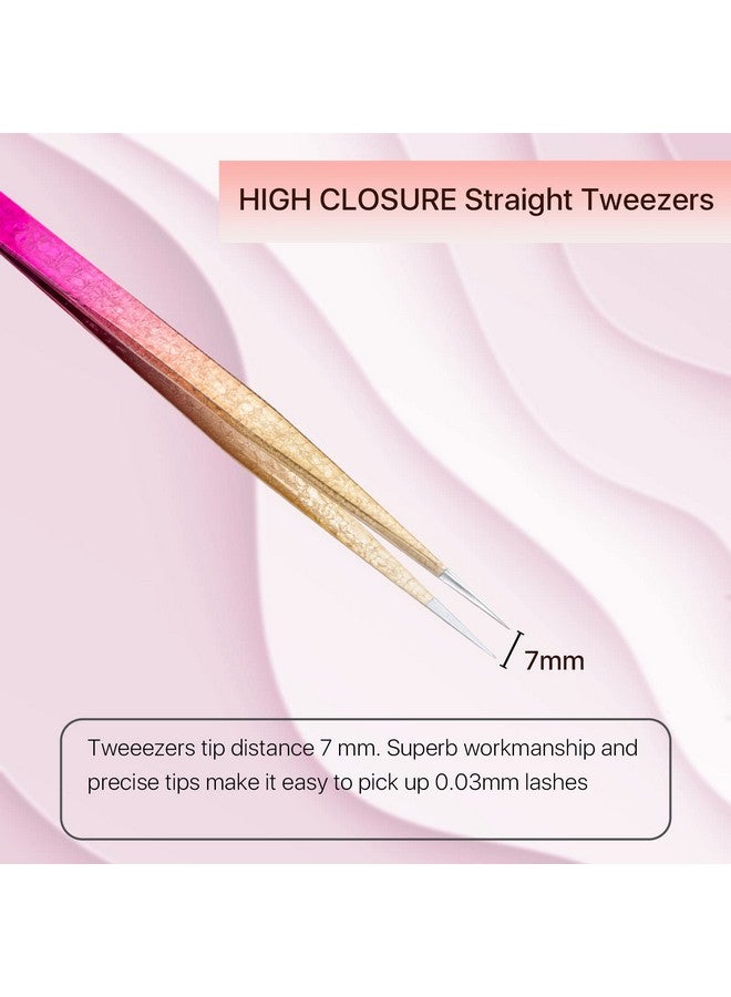 Miuffue Straight Eyelash Extension Tweezers Gold Pink Gradient Ice Crack Precision Lash Extension Isolation Tweezers For Grafting Eyelash Extension - Image 3