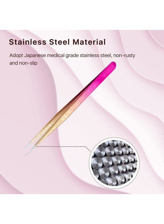 Miuffue Straight Eyelash Extension Tweezers Gold Pink Gradient Ice Crack Precision Lash Extension Isolation Tweezers For Grafting Eyelash Extension - Image 4