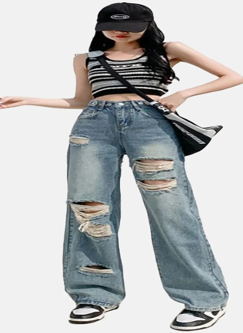 يونيكي Blue Solid Mid Rise Straight Fit Straight Jeans