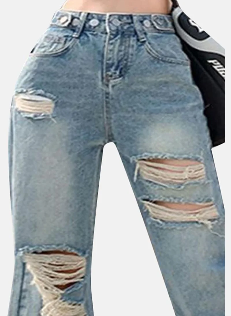 يونيكي Blue Solid Mid Rise Straight Fit Straight Jeans