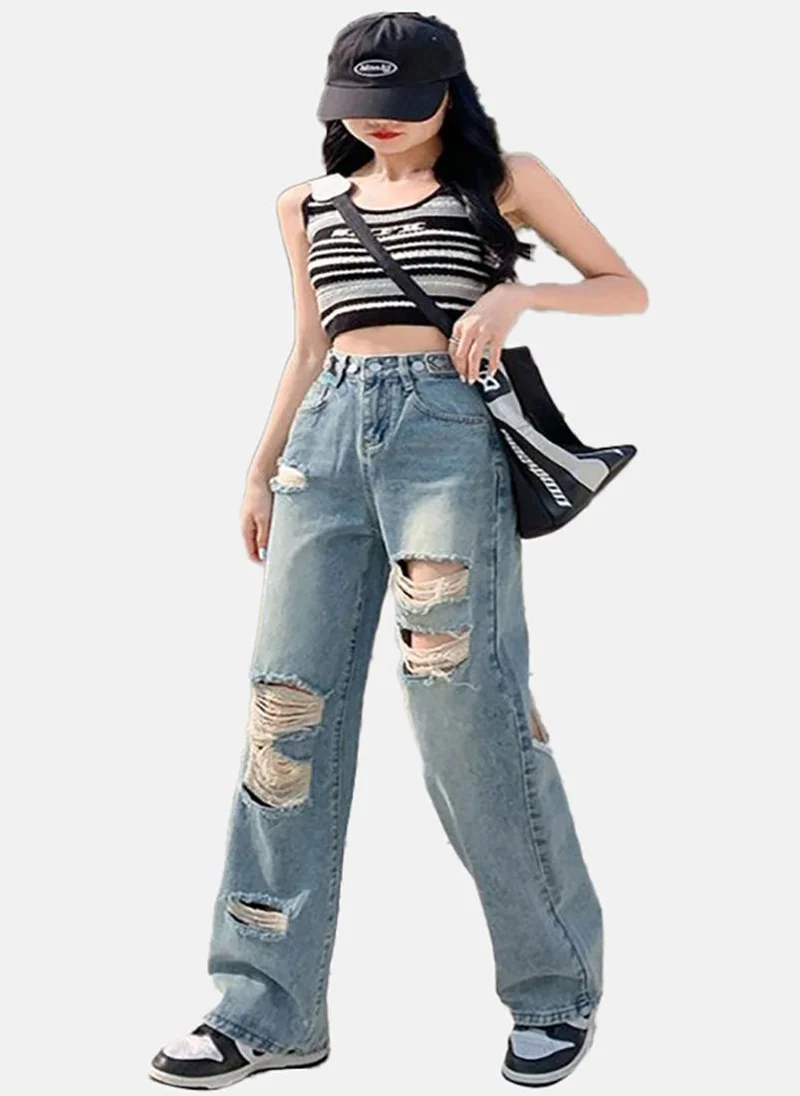 يونيكي Blue Solid Mid Rise Straight Fit Straight Jeans